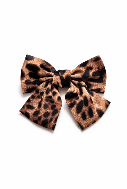 Sophie satin bow hairclip (16cm) Leopard
