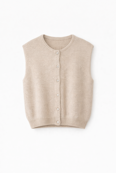 Bouna Alpaca sleeveless cardigan gilet Beige