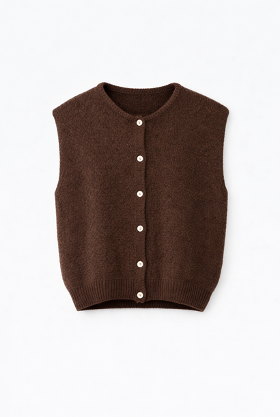 Bouna Alpaca sleeveless cardigan gilet Brown