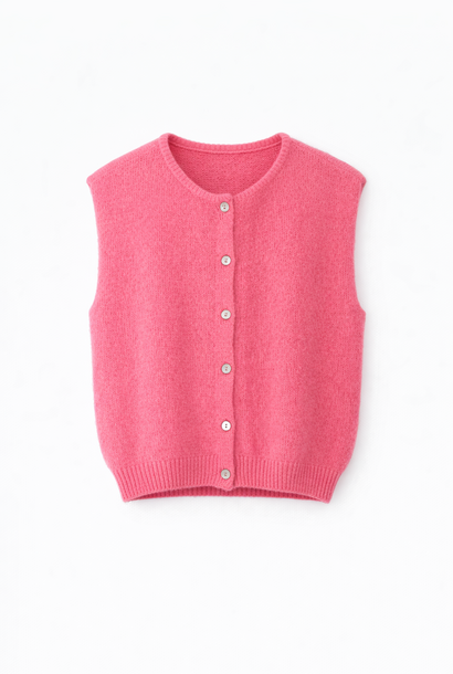 Bouna Alpaca sleeveless cardigan gilet Happy Pink