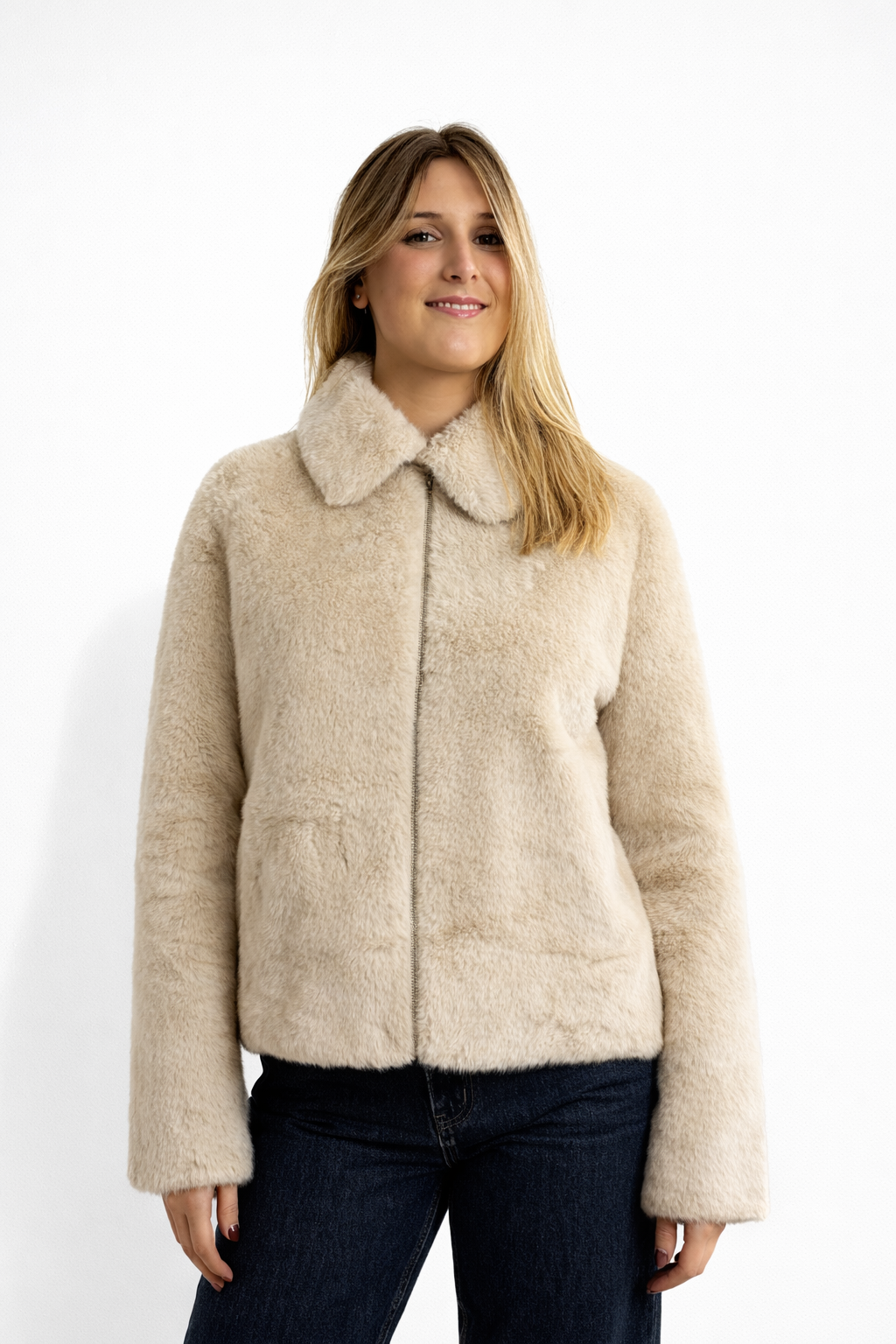 Wëar soft faux-fur zip jacket Beige-1
