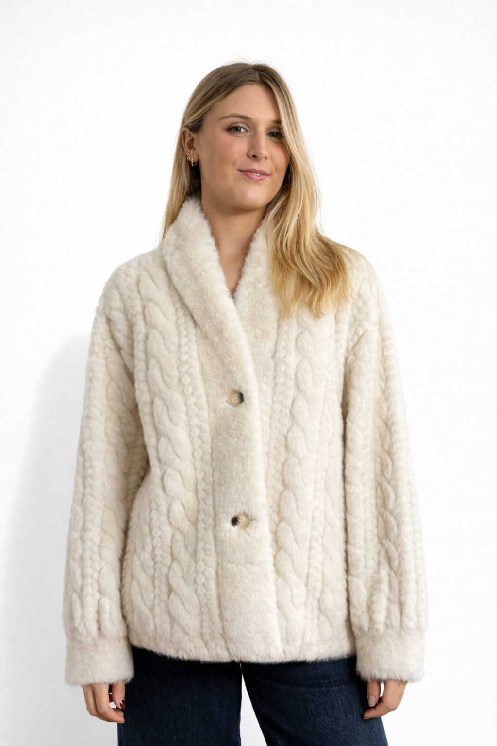 Bobiny cable faux-fur bomber jacket Beige-2