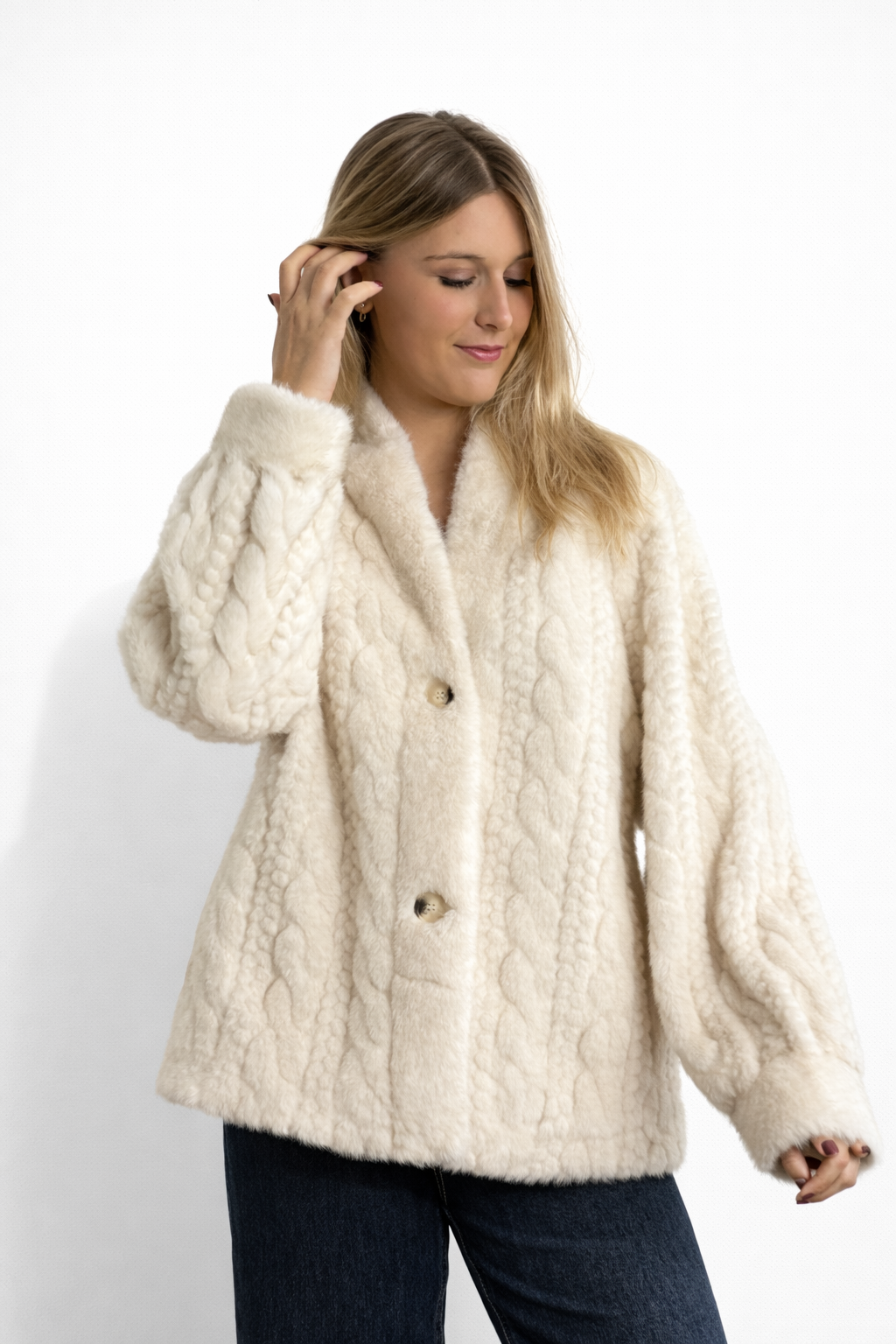 Bobiny cable faux-fur bomber jacket Beige-1