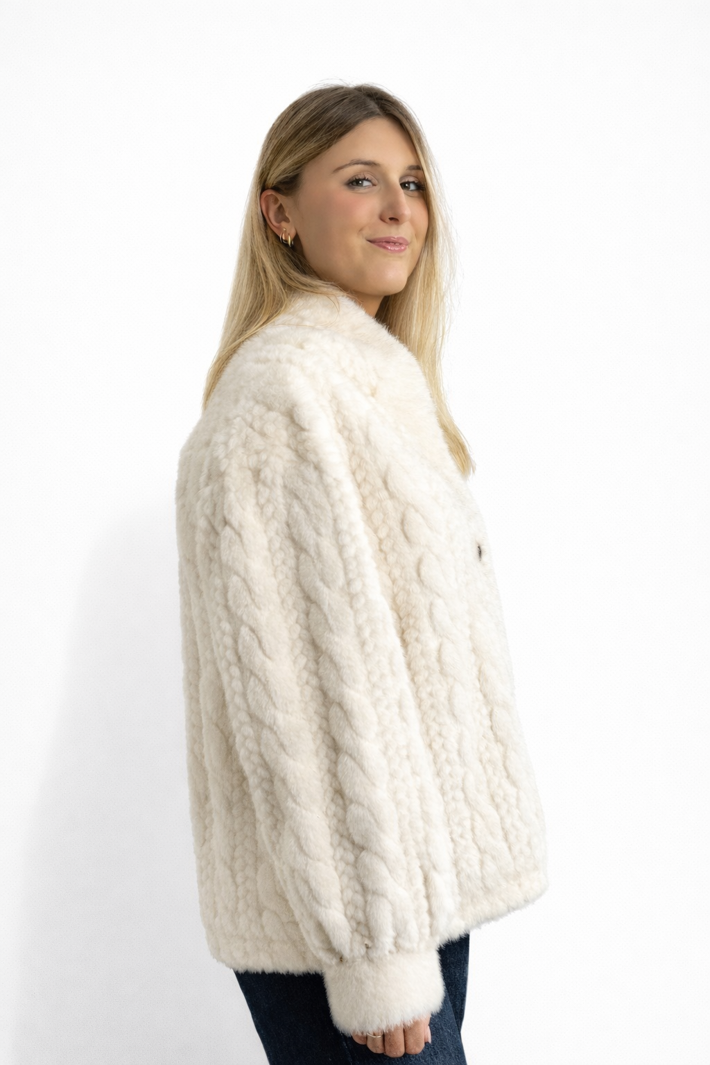 Bobiny cable faux-fur bomber jacket Beige-3