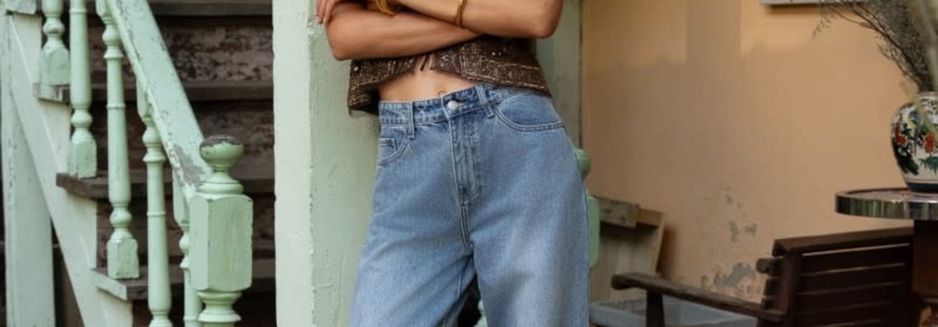 Brandy slim balloon denim Mid Blue Stone