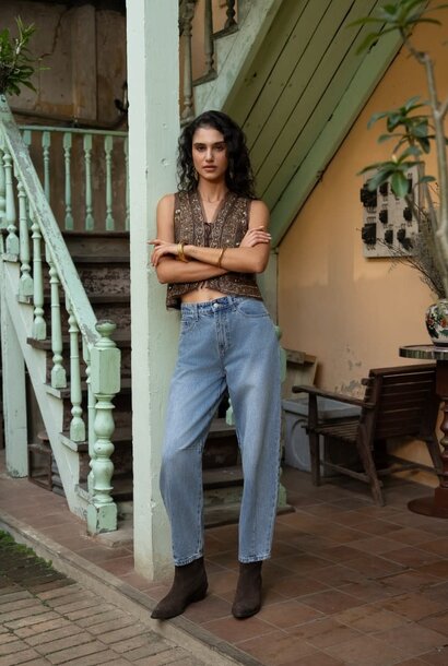 Brandy slim balloon denim Mid Blue Stone