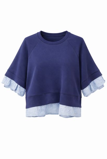 Kamall viscose trompe l'oeil sweat/blouse Navy