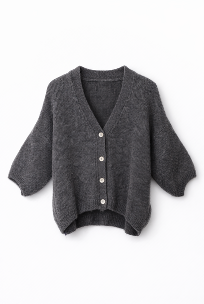 Kina soft s/s cardigan knit Grey