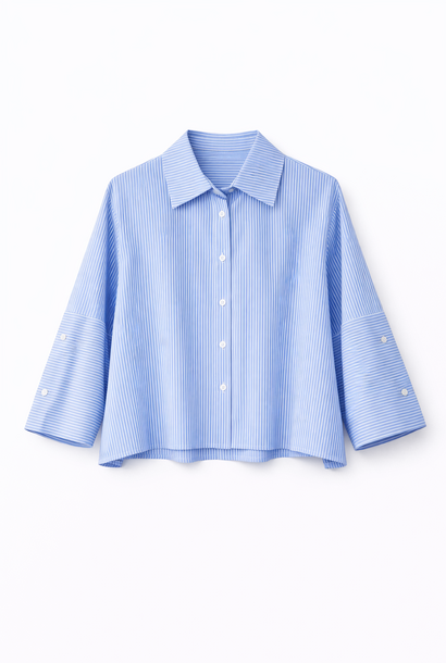 Barra stripped boxy stretch cotton blouse Light Blue