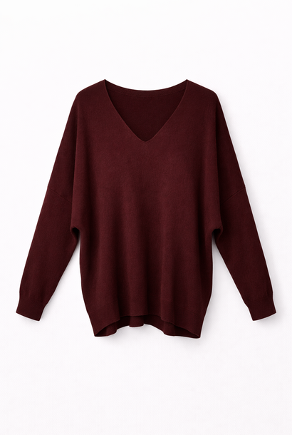 Kanza fine viscose basic knit top Burgundy