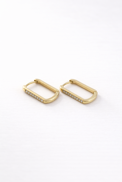 Nina fine diamant rectangle mini hoops Gold