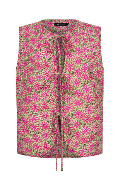 Esmira padded flower bow gilet Matcha/Pink