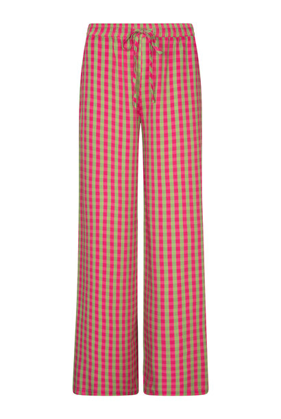 Kate  fine vichy  wide pant Berry Pink/Matcha Green
