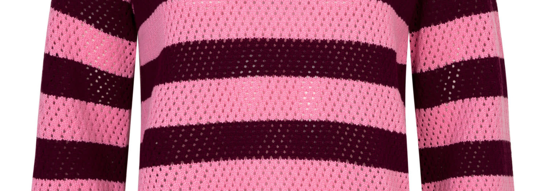 Agnes ajour knitted polo sweater top Burgundy/Coral