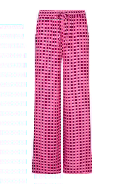 Kate vichy satin wide pant Coral Pink/Burgundy