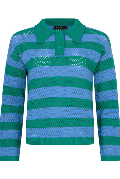 Agnes knitted polo top Blue/Sea Green