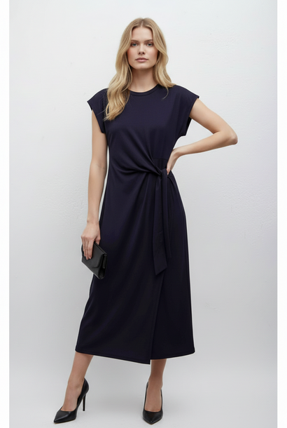 Gracie satin stretch drapage midi dress Night Navy Blue