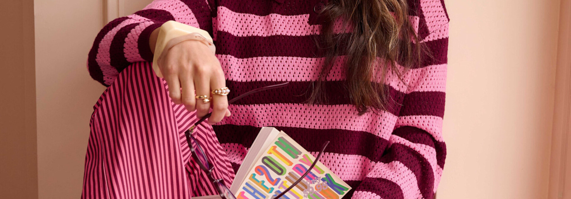 Agnes ajour knitted polo sweater top Burgundy/Coral