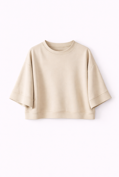 Ridge fine viscose boxy s/s sweater Naturel Beige