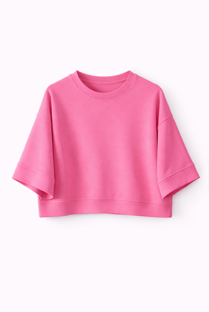 Ridge fine viscose boxy s/s sweater Fushia