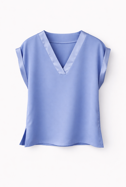 Bry satin v-neck s/s top Light Blue