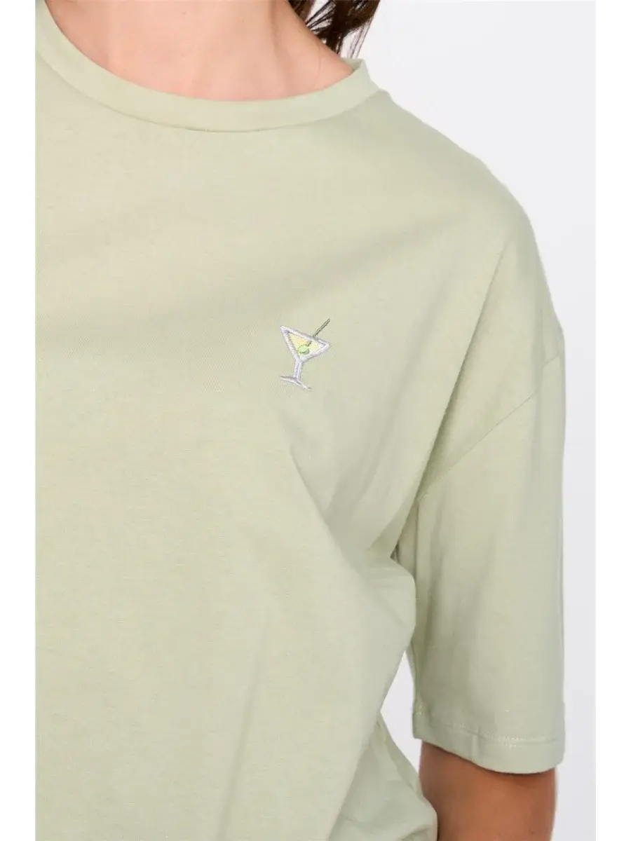 'Coctail' fine loose t-shirt Matcha Green-3