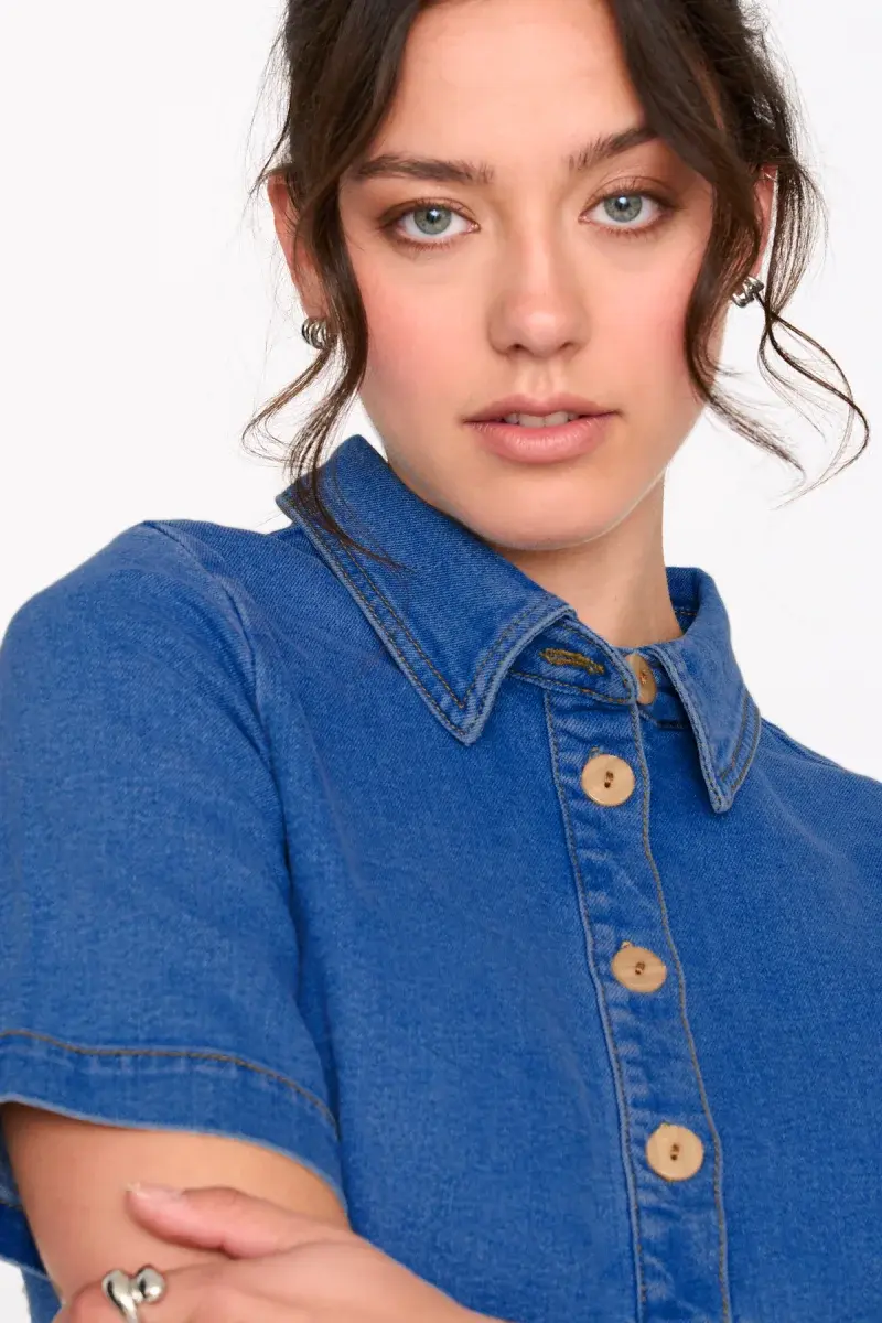 Soeki minimal centered denim dress Stone Blue-2