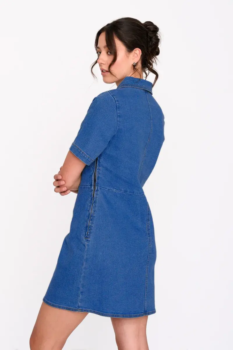Soeki minimal centered denim dress Stone Blue-3