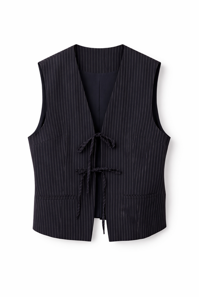 Kim pinestripe bow gilet Marine
