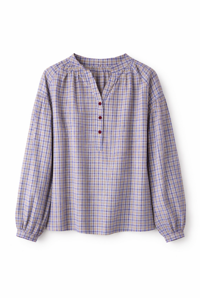 Olivia checkered cotton blouse Burgundy Blue