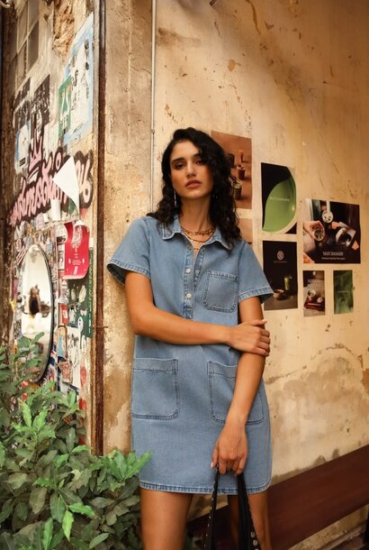 Ricci  denim polo dress Light Stone Blue