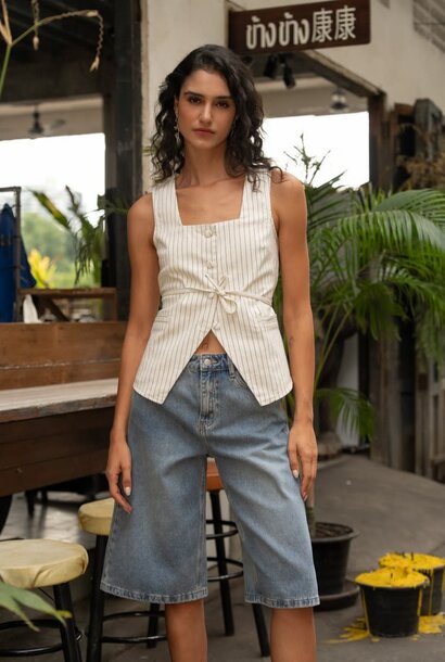 Serena  long denim bermuda Mid Stone Blue