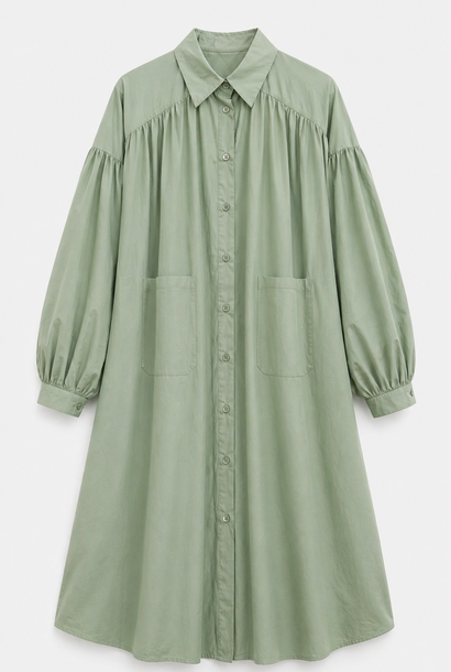 Laya loose popeline midi shirtdress Macha Green