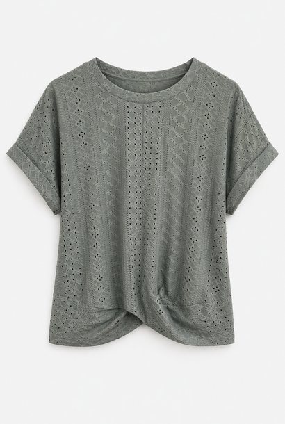Salma broderie twisted t-shirt Matcha Green