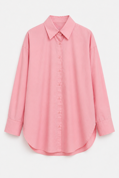 Polly long basic poplin cotton blouse Happy Pink