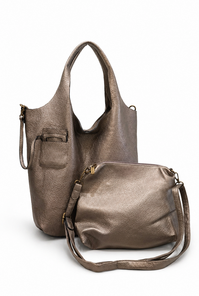 Roxanne zip shopper bag Taupe Metalic