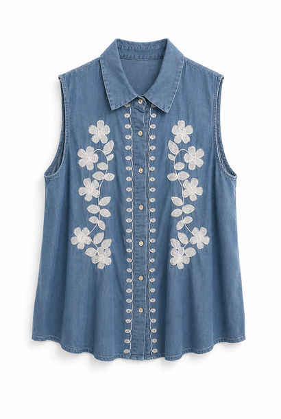 Bonanza sleeveless broderie blouse Denim