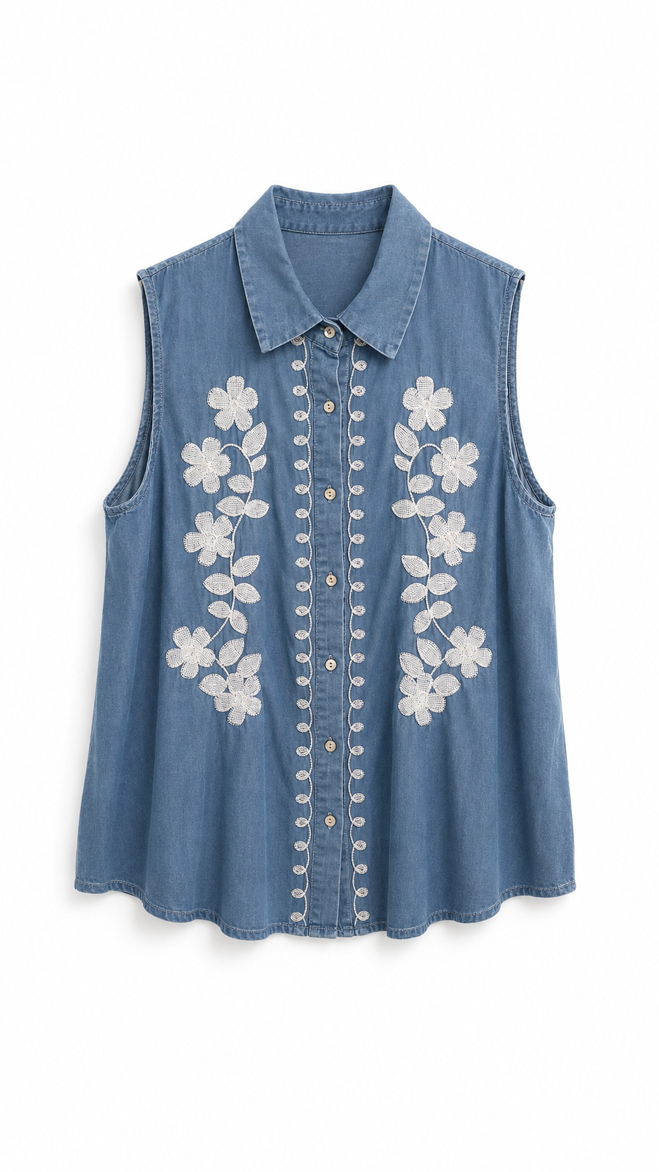 Bonanza sleeveless broderie blouse Denim-1