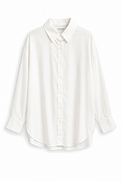 Polly long basic poplin cotton blouse White
