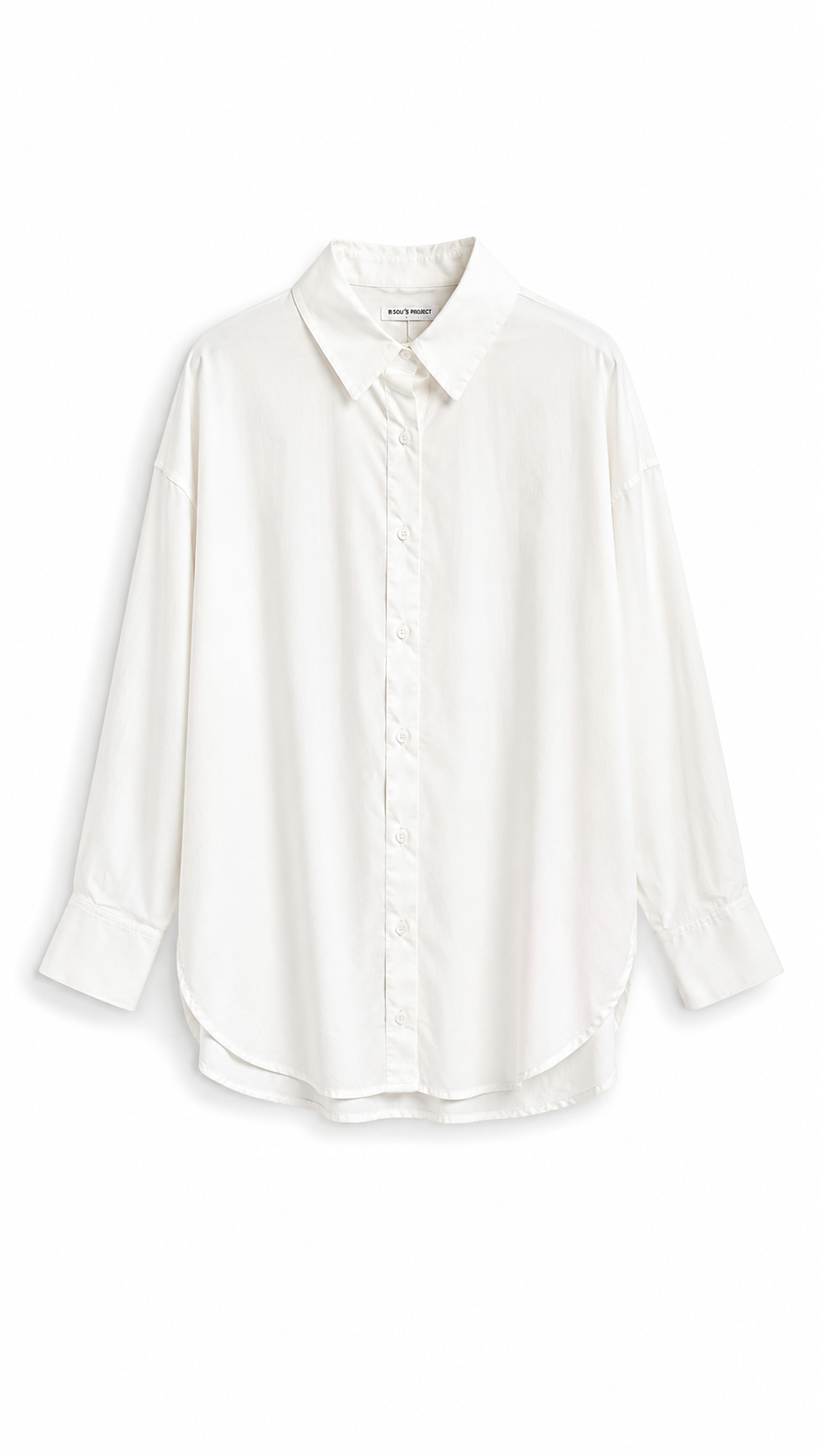 Polly long basic poplin cotton blouse White-1