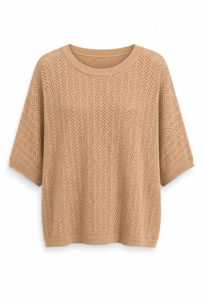 Elba ajour knitted  raglan t-shirt top Beige