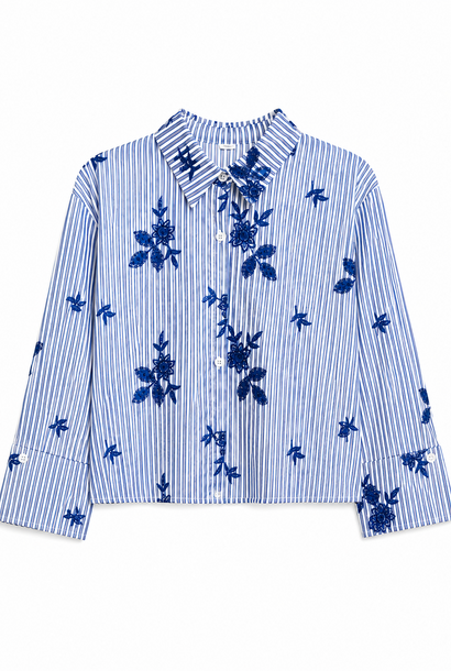 Barra stripped boxy stretch broderie blouse Denim Blue