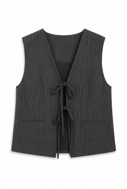 Kim pinestripe bow gilet Grey