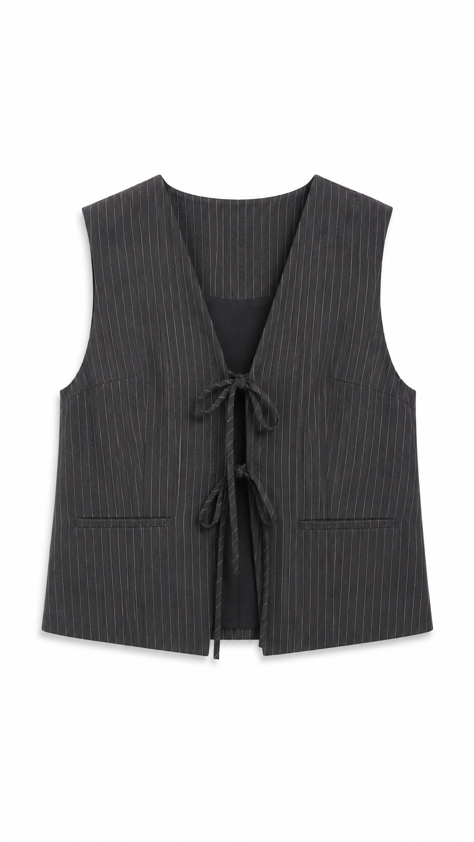 Kim pinestripe bow gilet Grey-1