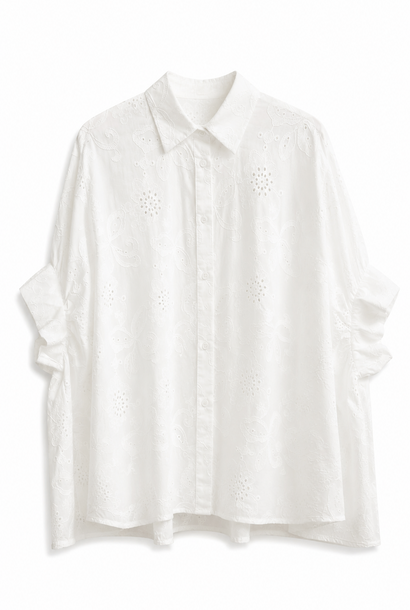 Pippa boxy loose brodery blouse White