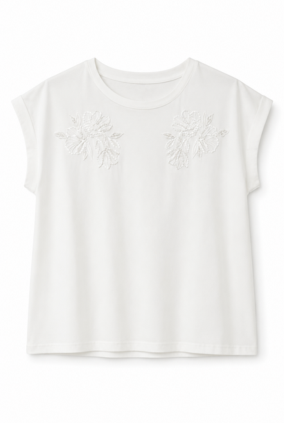 Linez broderie s/s t-shirt White