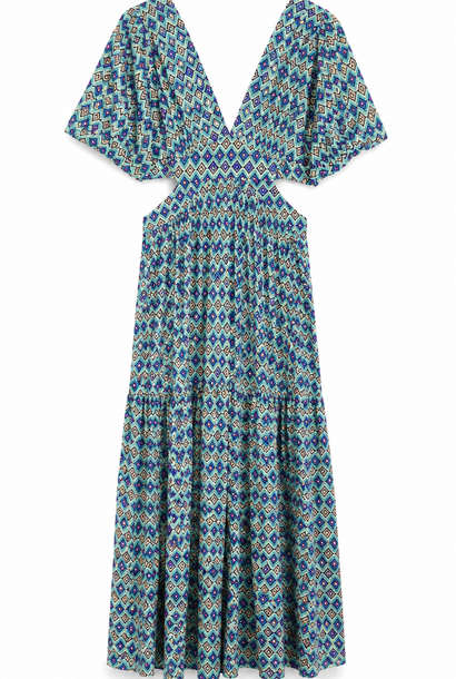 Tobaco cut-out  boho dress Turquoise