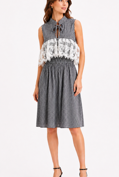 Kendrall lace off-shoulder vichy dress Black