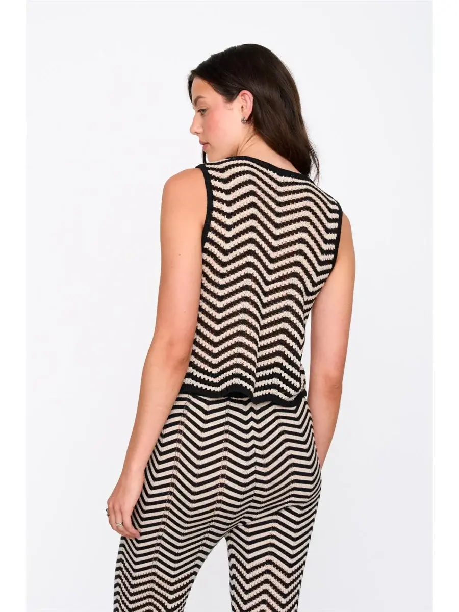 Umani boho zig-zag chrochet top Black Beige-4