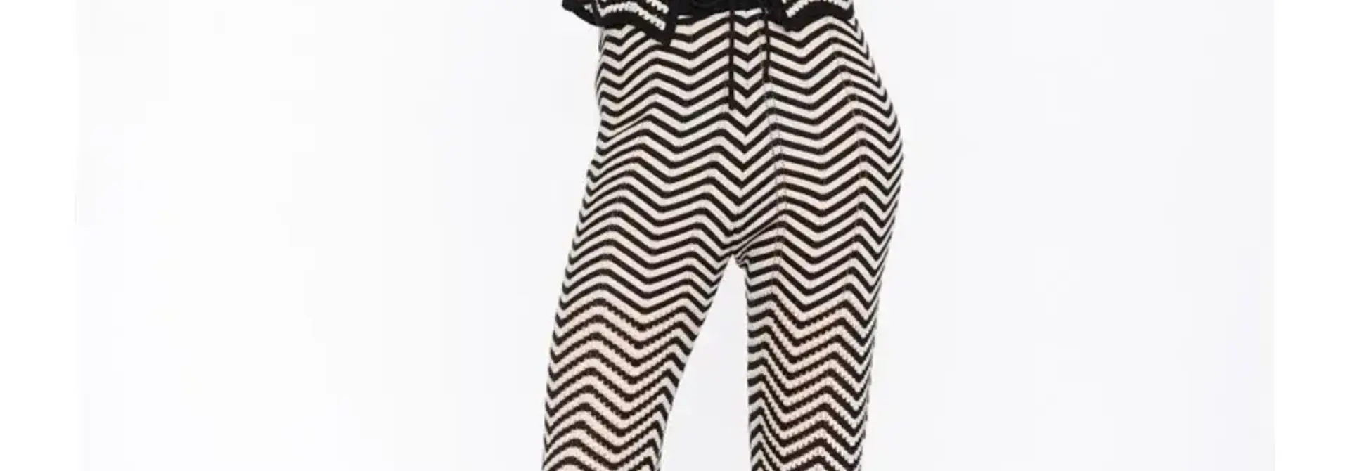 Elvissa boho zig-zag chrochet pant Black Beige